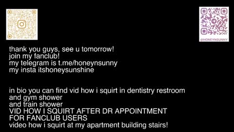 Snapshot of honey_sunshine chatting on December 3, 1:54 pm Jenyanew vid how I squirt in forest in bio online show from December 3, 1:54 pm