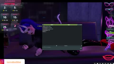 Snapshot of little_doll25 chatting on February 16, 1:25 am Succubus Blue online show from February 16, 1:25 am